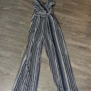 Kayleigh blue and white striped jumpsuit with pockets